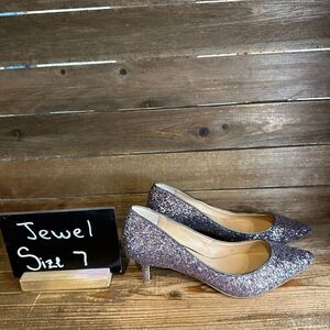 Womens Jewel‎ Badgley Mischka Royalty Lavender Glitter Kitten Heels Size 7 M
